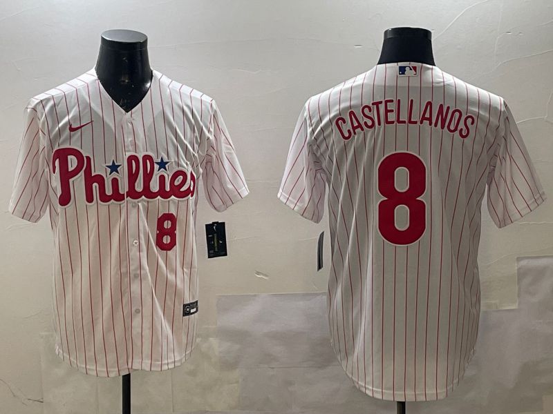 Men Philadelphia Phillies #8 Castellanos White stripe Game 2025 Nike MLB Jersey style 3